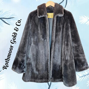 Vintage Rothmoor Gold & Co Gray Faux Fur Coat Open Front Bell Sleeves Women's
